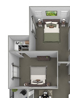 Grand Centennial Floor Plan B2 The Arapahoe - 2 bedrooms 1 bath - 3D Grand Centennial Floor Plan B2 The Arapahoe - 2 bedrooms 1 bath - 3D